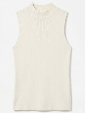 Everlane White Ribbed Mockneck Tank Top Supima Cotton Stretch Sleeveless Large